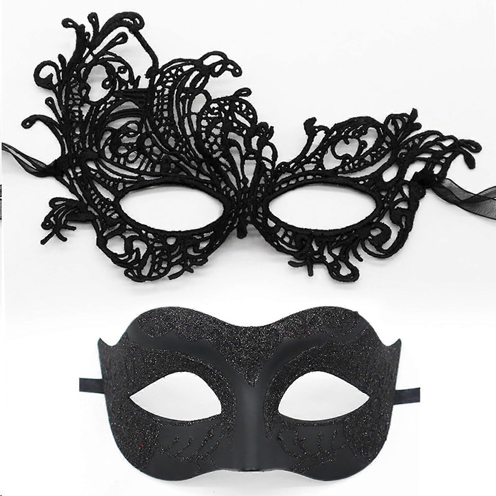 Venetian Masks Set of 2, Plastic Masquerade Masks with Lace Border, Elegant Couple Costume Accessories for Events