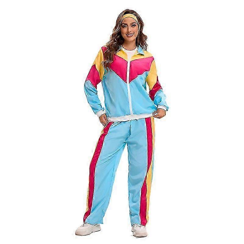 80 90er Jahre Hip Hop Kostüm Sets Retro Disco Langarm Colorblock Trainingsanzug Set für Erwachsene