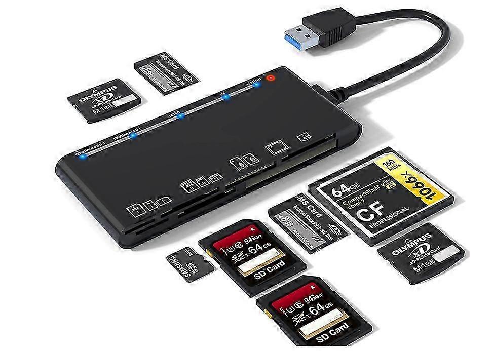 SD Card Reader USB 3.0, 7 in 1 Micro SD Card Reader Memory Card Reader Adapter for CF,SD,XD,MS,TF,Micro SD,SDHC,SDXC,UHS-I Card, Multi Card Reader for