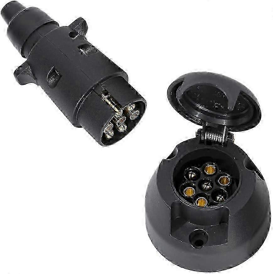 دبوس مقطورة التوصيل ذكر و 7 دبوس مقطورة التوصيل أنثى ، 12 فولت مقاوم للماء 7 دبوس مقطورة التوصيل عقبة التوصيل ، مقطورة التوصيل يناسب شاحنة RV سيارة (أحذية مطاطية) الطبعة