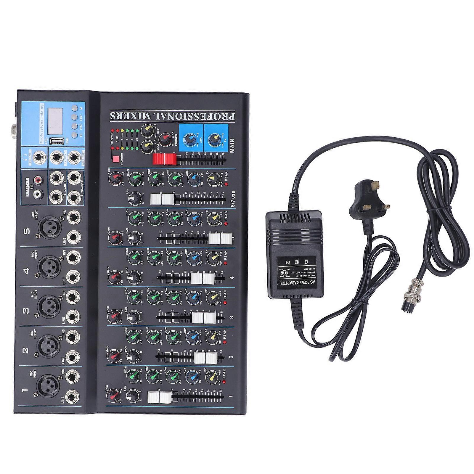 7 Channel Mixer USB Sound Board Mixing Console Professional Stage Equipment 100‑240V UK Plug