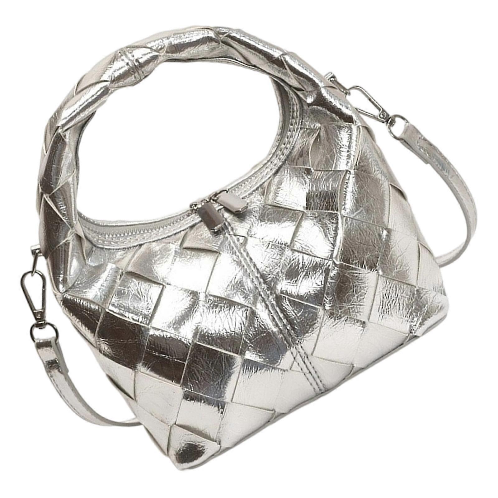 Refined Lattice Texture Messengers Bag Practical PU Shoulder Bag Roomy Compartments Suitable For Career Professionals  Silver