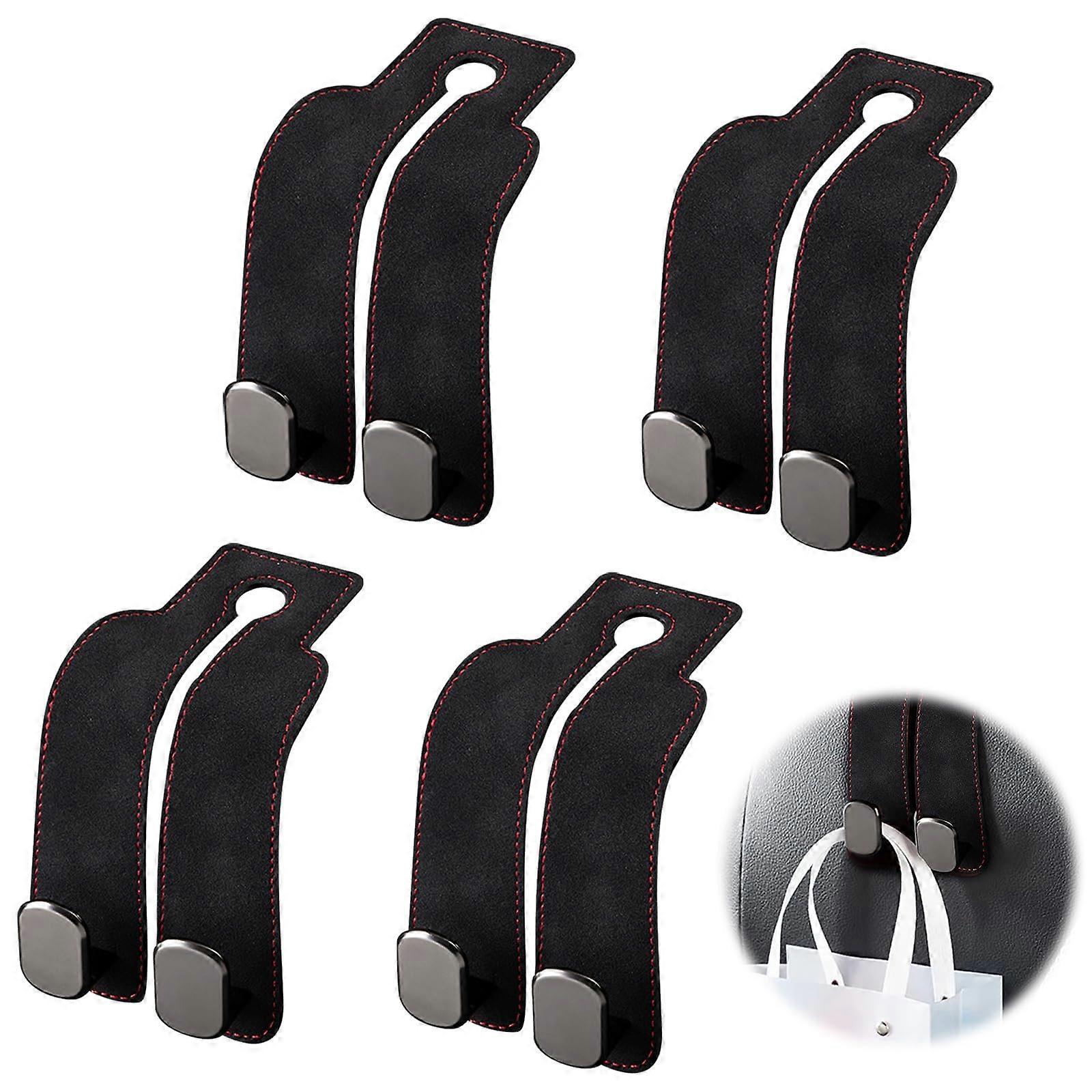 4 Pieces Car Seat Hooks, Leather Handbag Storage Hooks, Universal Black Double Hooks for Back Seat Organization