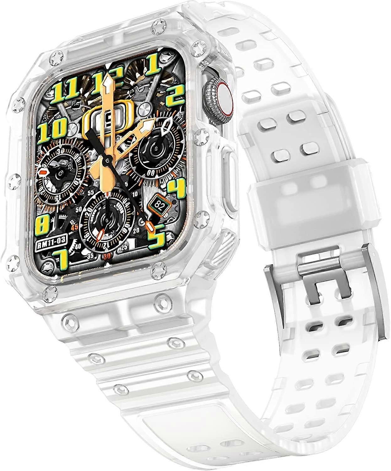 UpgradeKit, Metal Bezel, Silicone Band for Apple Watch Series 7 8, 40mm, 45mm, Shockproof Case (Color: J)