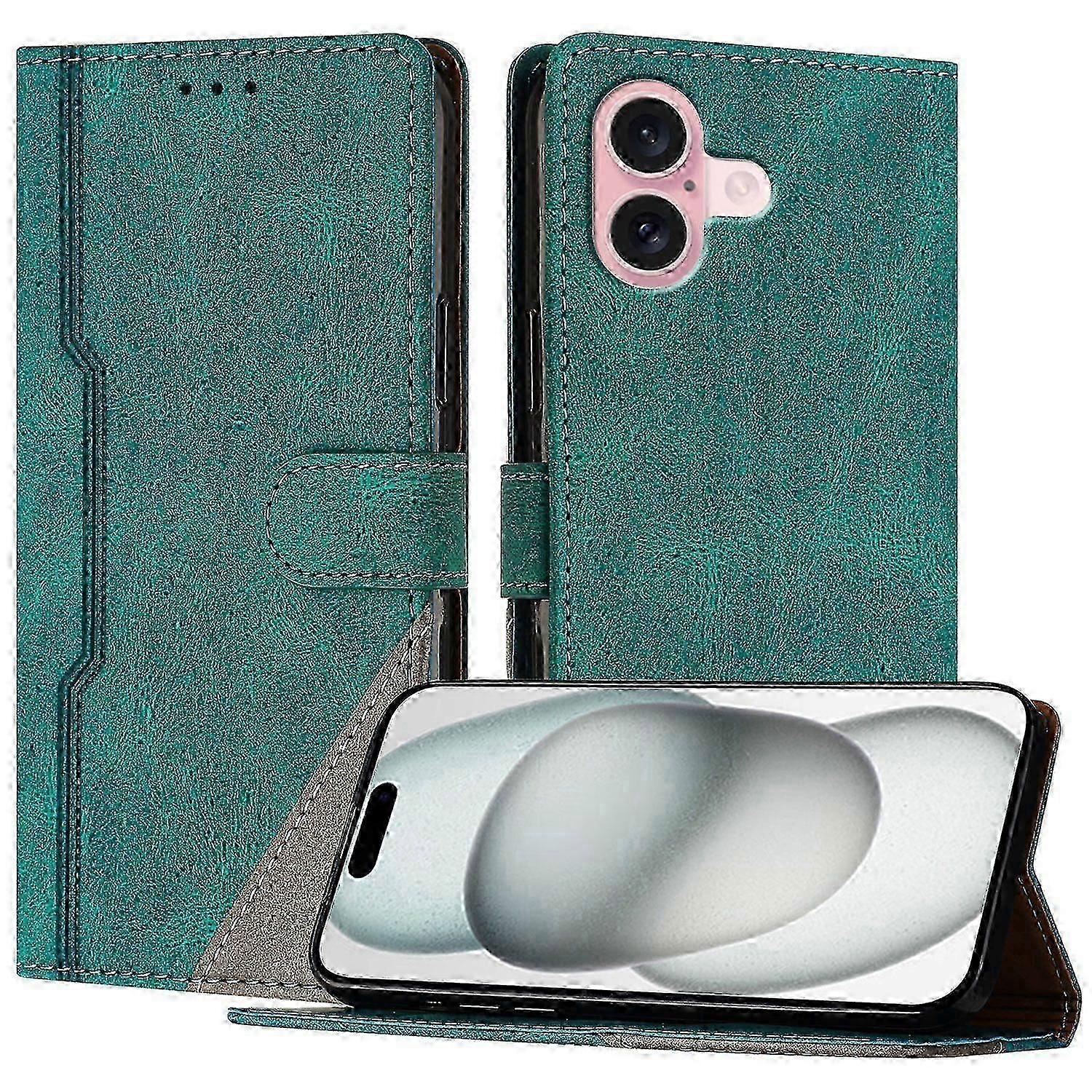 For Iphone 16 Case With Card Holder,Shockproof Wallet Phone Case-Brown