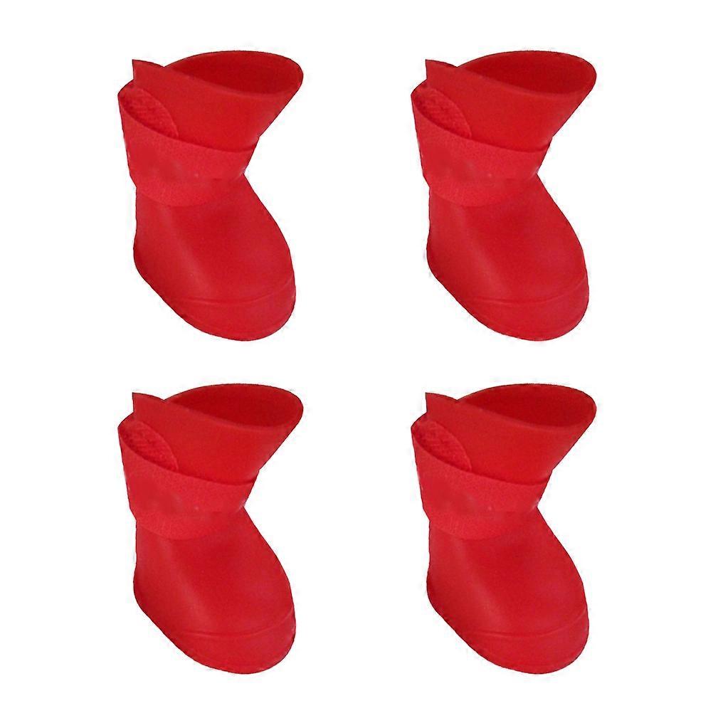 Dog Protective Boot Anti-slip Waterproof Cover For Pet Dog Fit For Snowy Weather Size S Red 1 Set