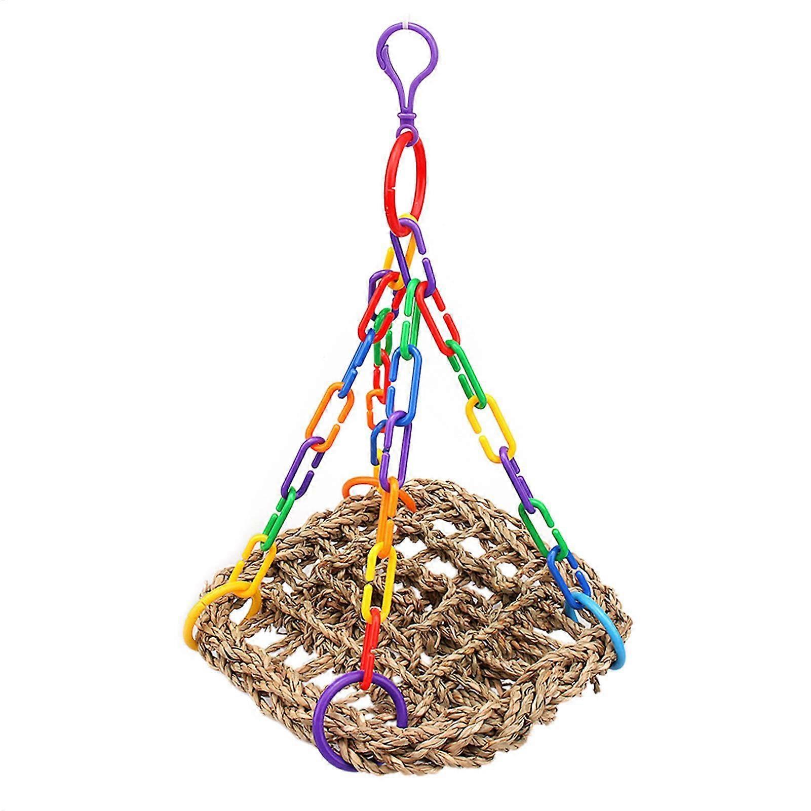 Bird Swing for Cockatiels and Parrots, Multifunctional Seagrass Hanging Toy, Natural Chew and Climbing Barch Swing