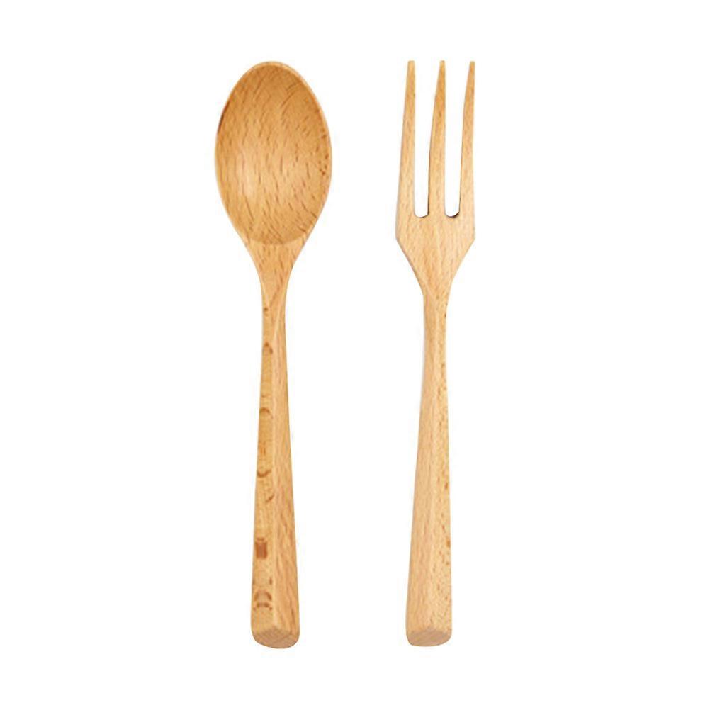 Wooden Spoon Set with Triangular Handle Made of Beech for Food Serving Light Brown