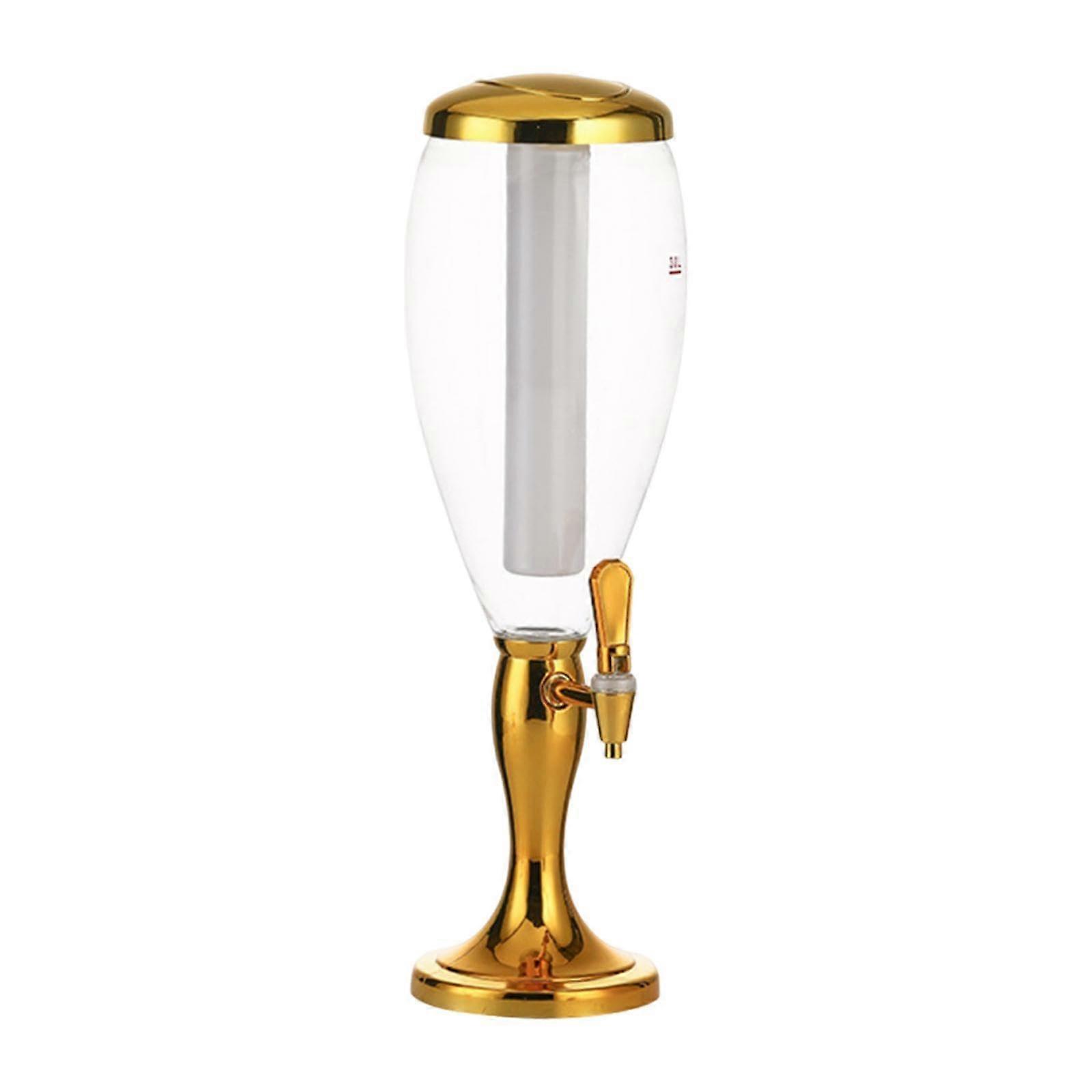 Drink tower beer dispenser for events, equipped with colorful lights, gold