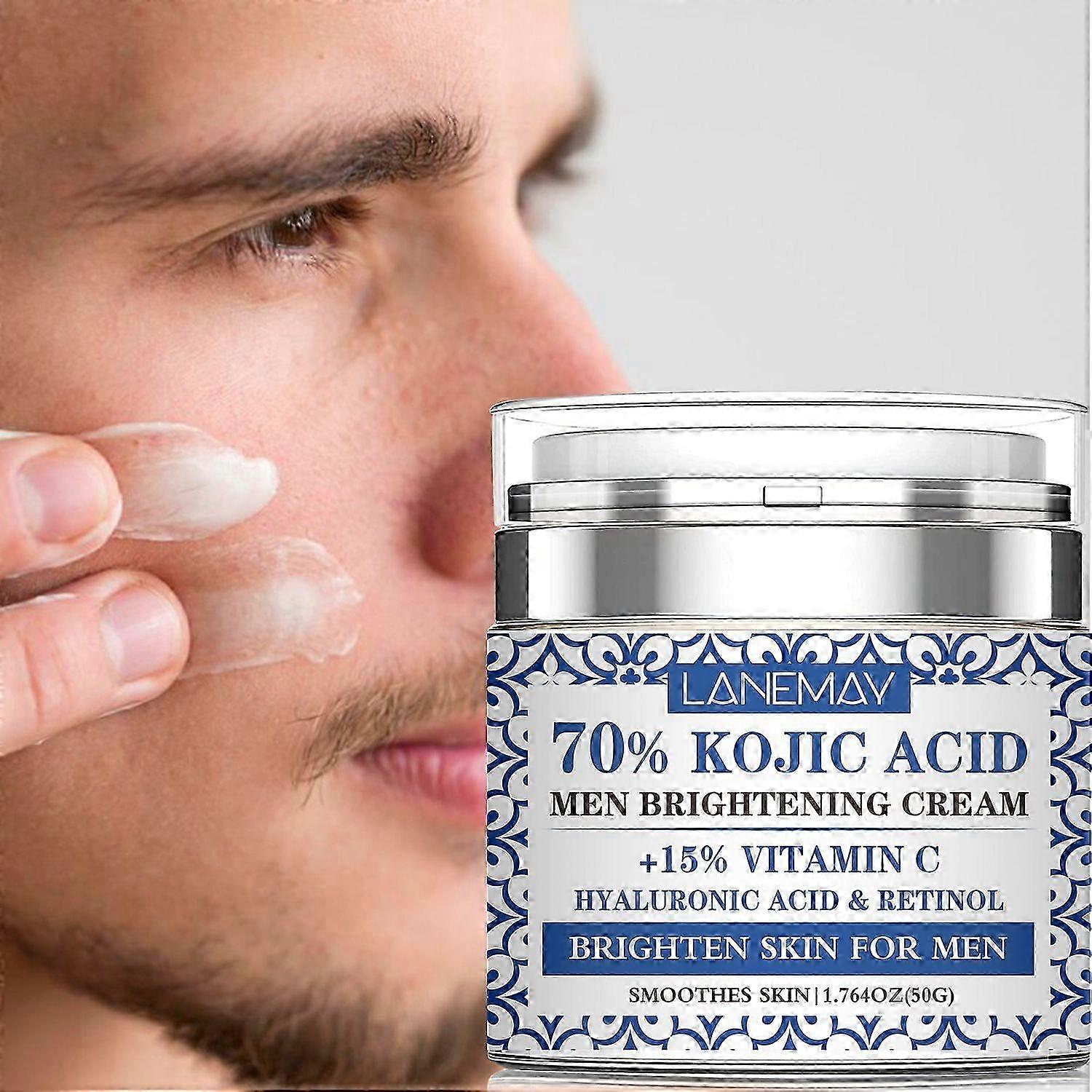 70% חומצה קוג'ית קרם הבהרה לגברים עם ויטמין C, חומצה היאלורונית ורטינול להבהרת העור, לחות ואנטי אייג'ינג, 50 גרם פורמולה לא שמנונית עבור