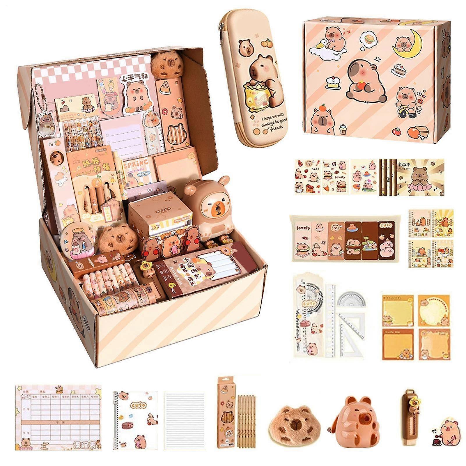 Capybara Stationery, Capybara Pencil Case Cute School Supplies for Students with Pens, Notebooks, Sticky Notes, Stickers, and More