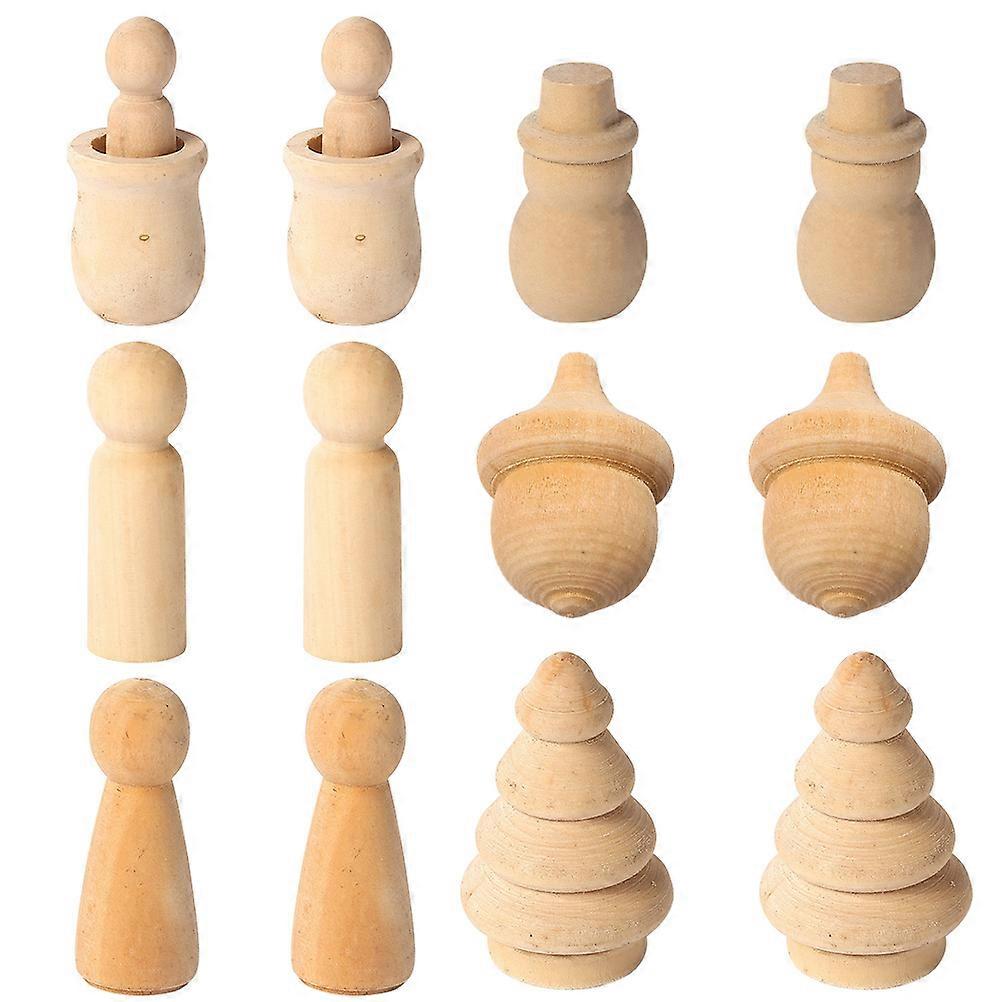 Craft Art Projects 12Pcs Wooden Peg Dolls Designed For Kids And Craft Lovers In Durable Wood Material For DIY Fun
