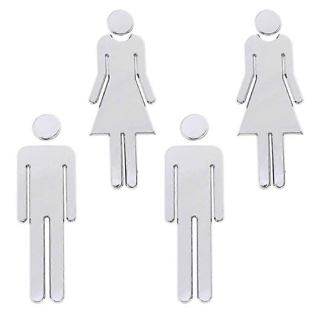 Washroom Sign Toilet Identification Plate for Guiding 4Pcs Silver ABS Material