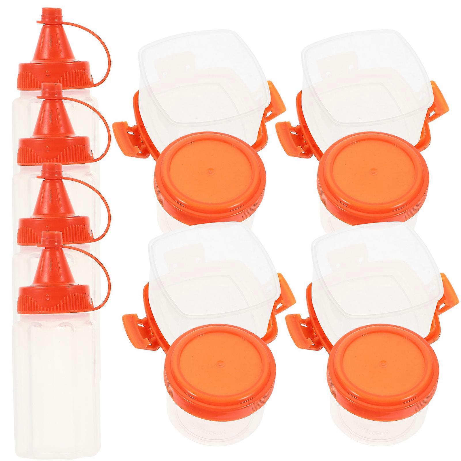 Reusable Plastic Sauce Boxes for Home Red Square Seasoning Container 1 Set Safe PP Material