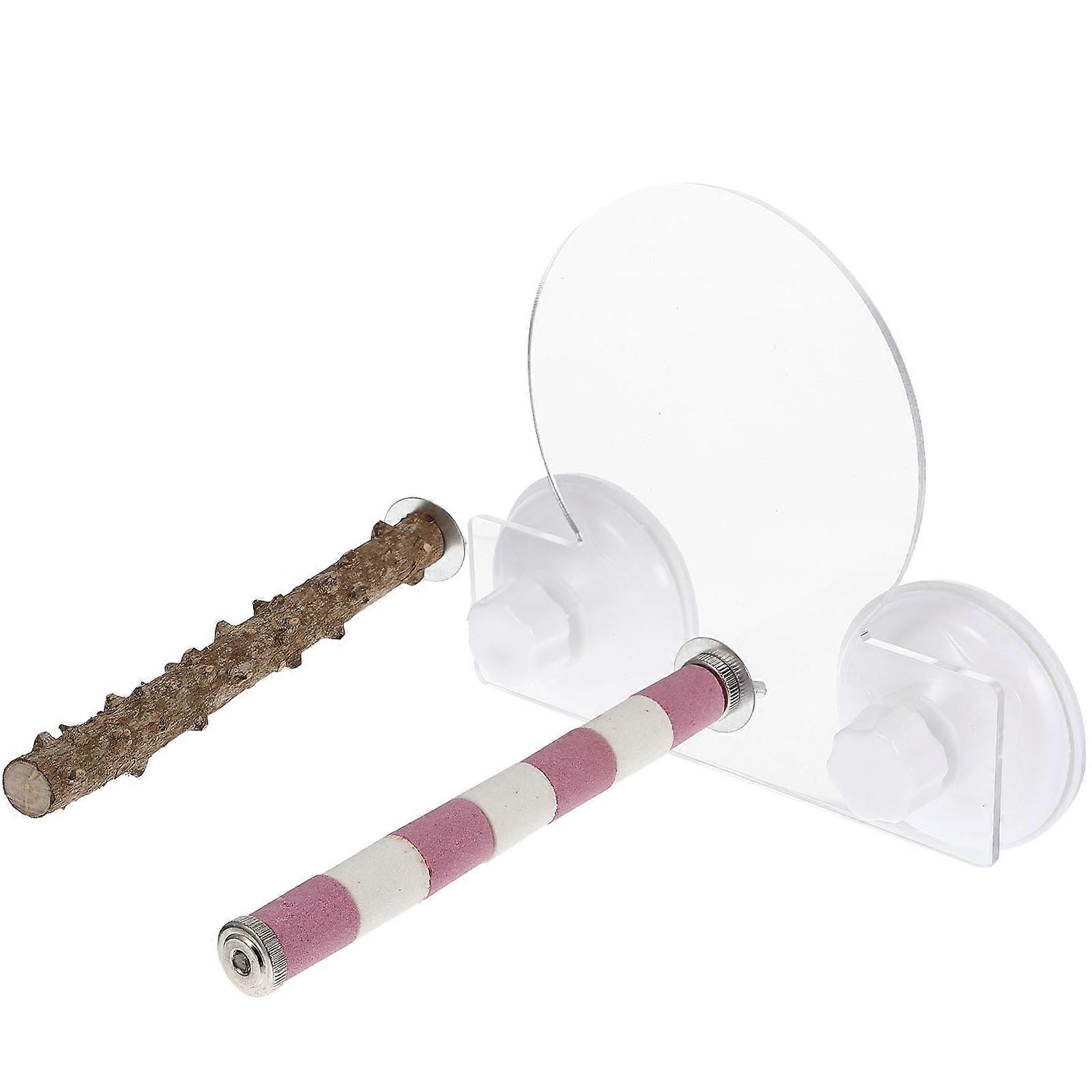 Parrot Stand Perch with Multi Suction Cups, Hard Wood Texture, Wall Mountable Bird Rod for Parakeets' Adventuring & Exploring