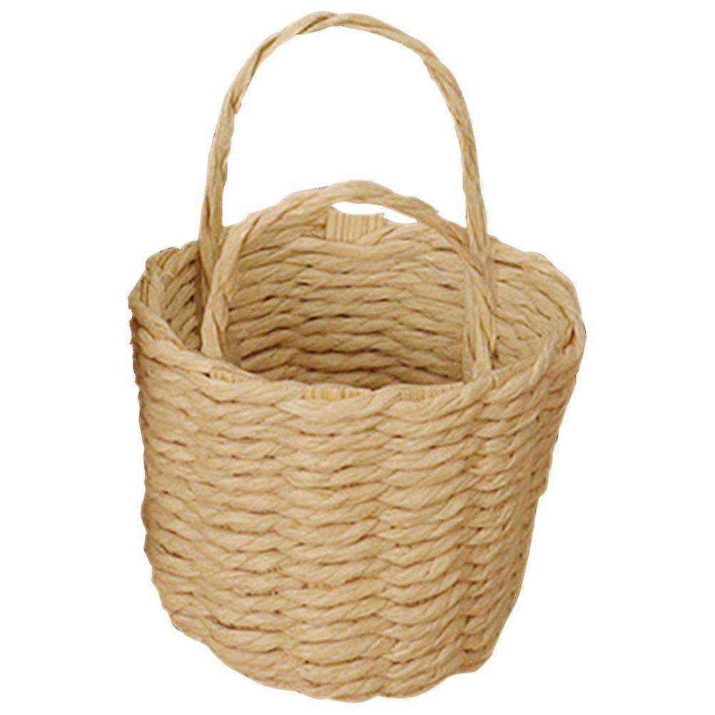 Miniature Straw Woven Basket Dollhouse Decor Accessory for