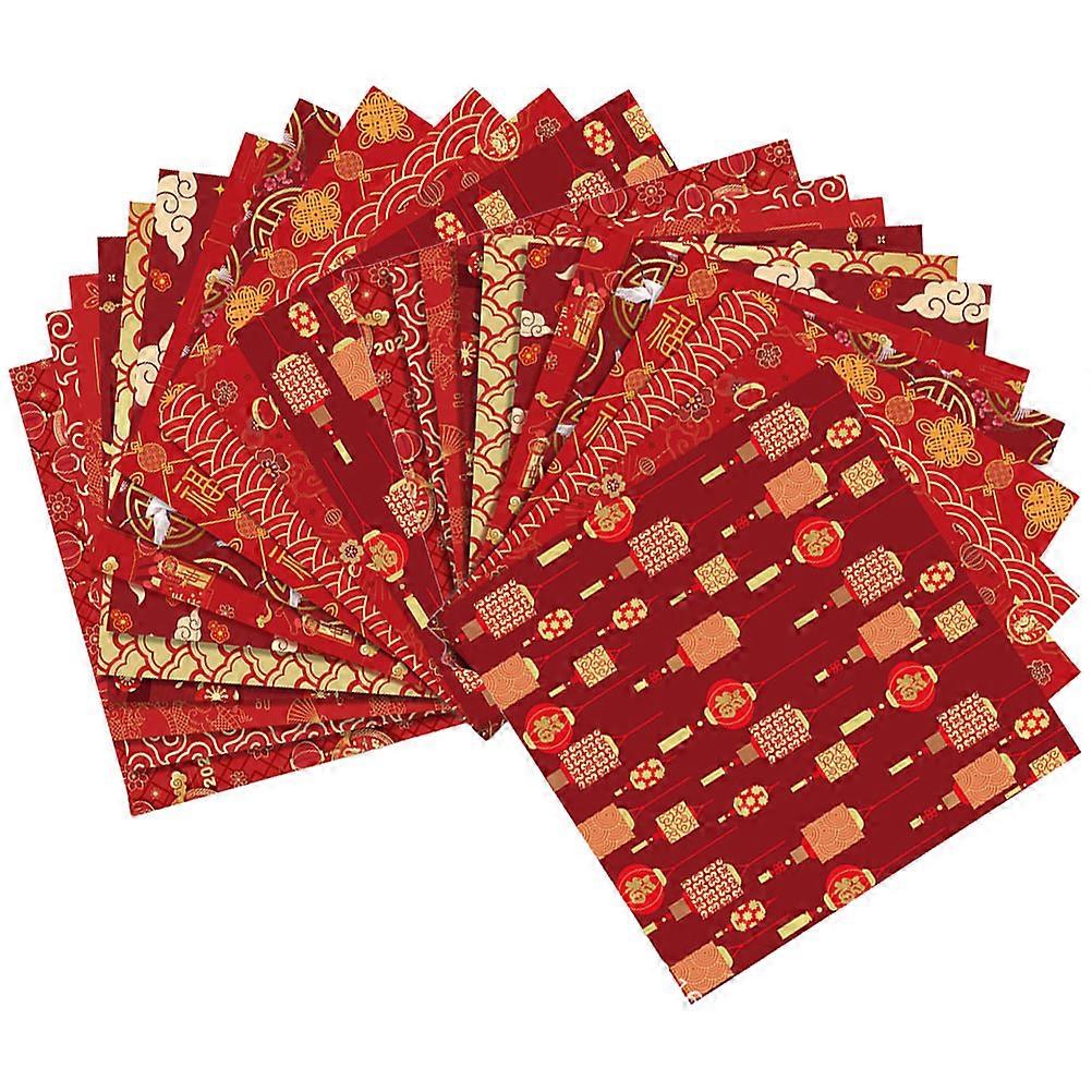 Chinese New Year Themed Handicraft Paper For Scrapbook And Decoration Activities 24Set Red Color