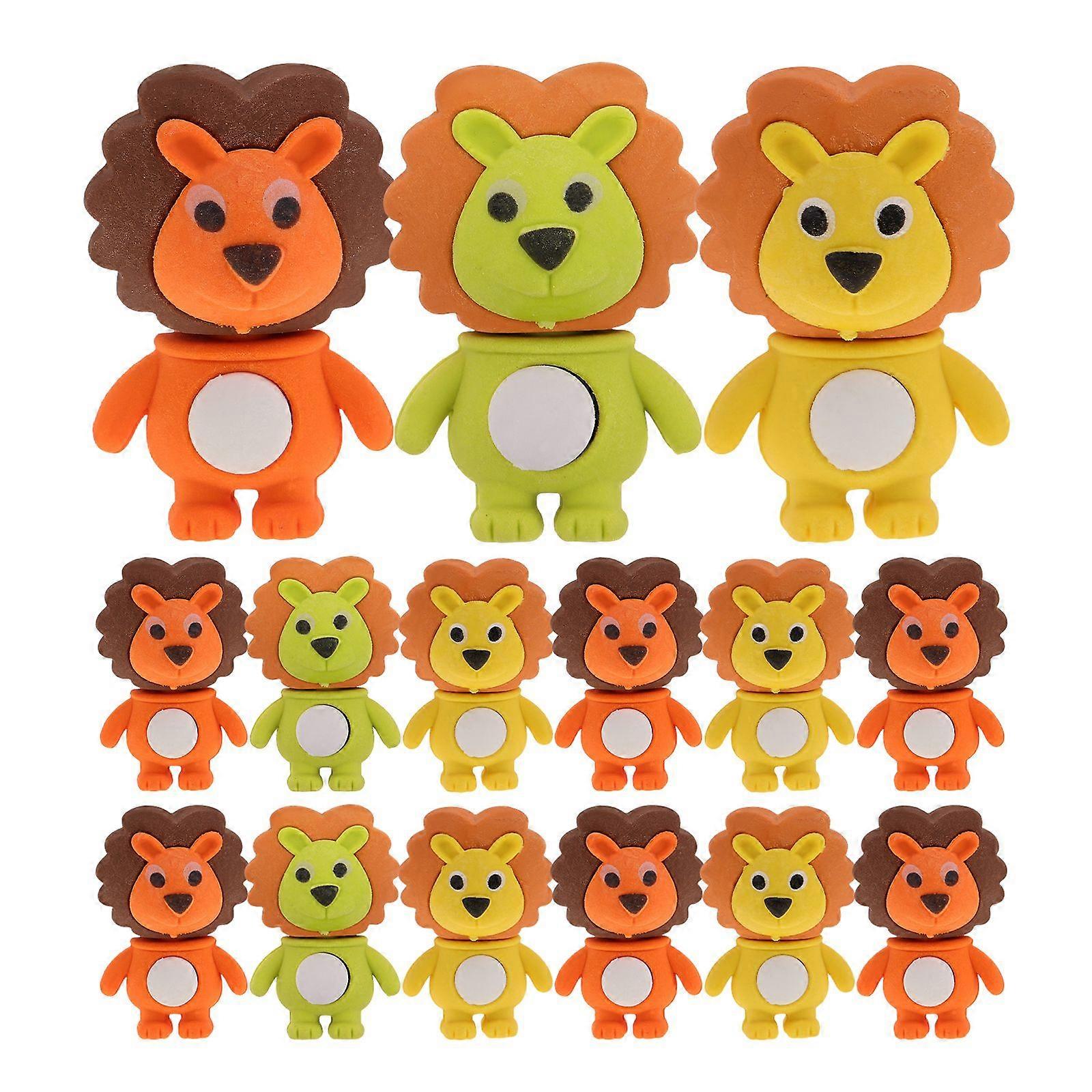 18Pcs Adorable Lion Erasers 3D Animals Erasers Cartoon Lion Erasers Kids TPR Erasers