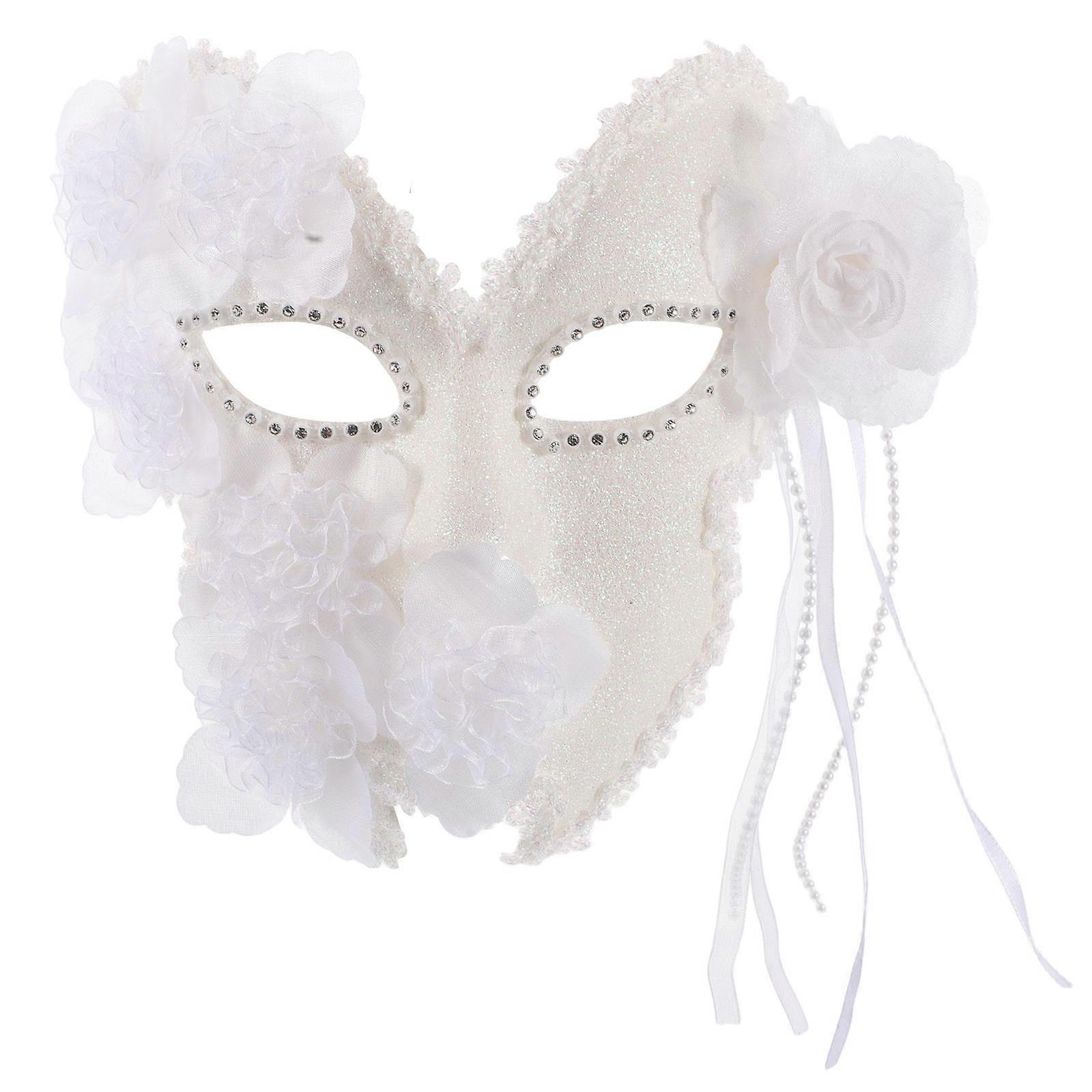 Glitter Lace Full Face Masquerade Mask with Floral Design – Comfortable Fit for Women & Men – White & Gold, Ideal for Halloween, Carnival, and