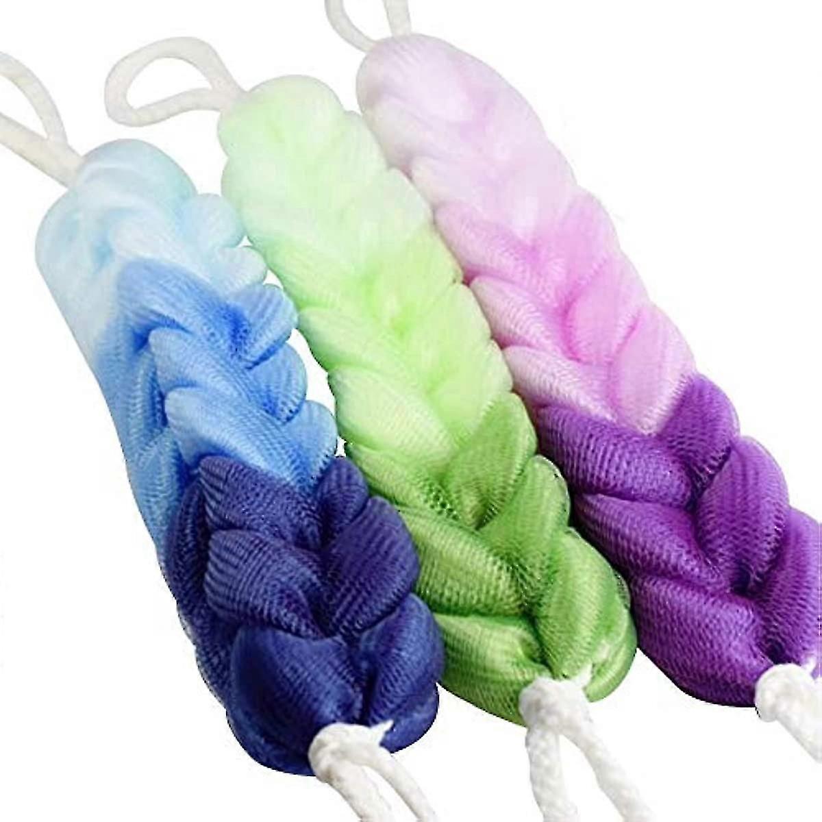 Stylish 3-Piece Mesh Bath Sponge Set with Stretchy Braids for Deep Cleansing
