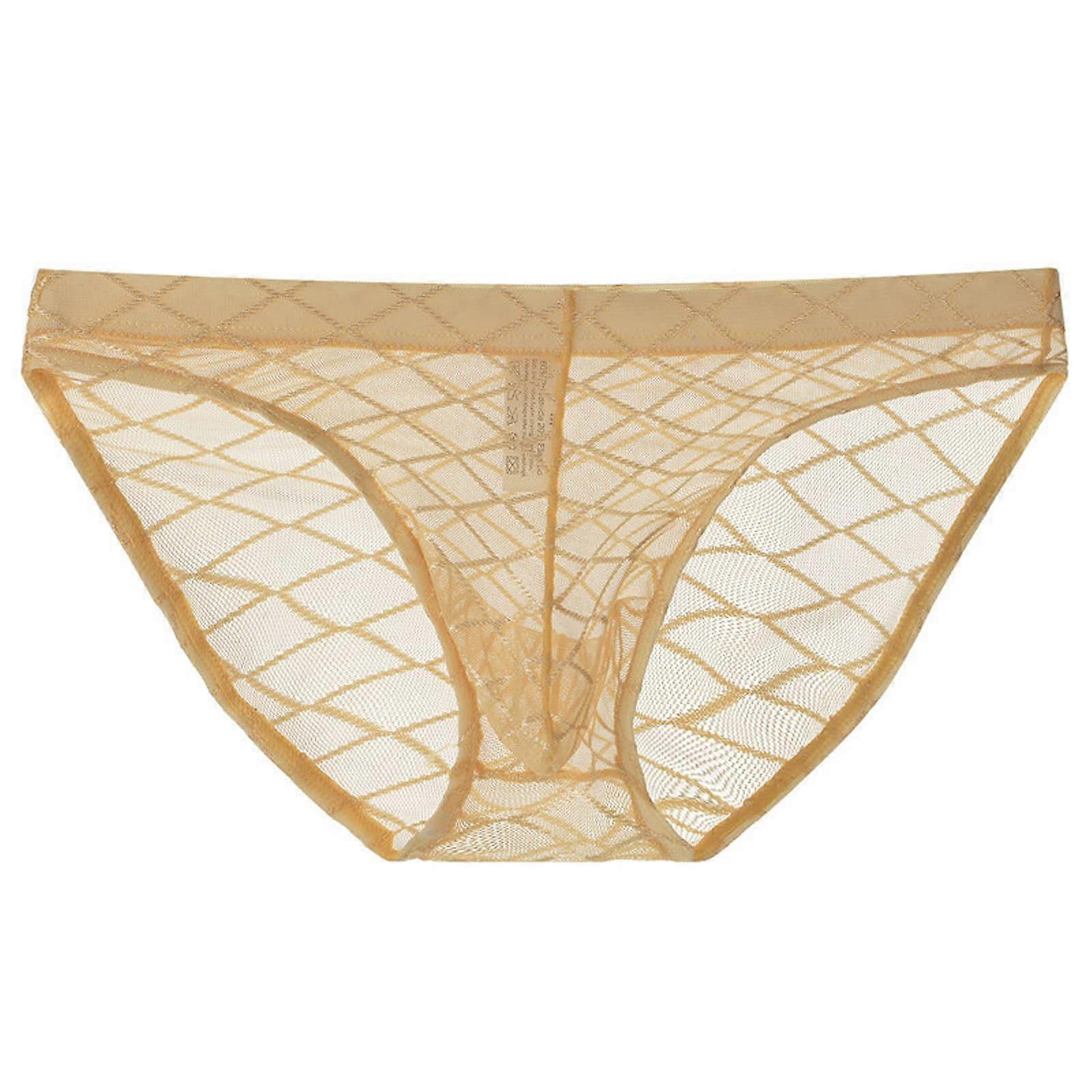 Camouflage Underwear for Men Breathable Mesh Comfortable Triangle Briefs, Beige, Size M