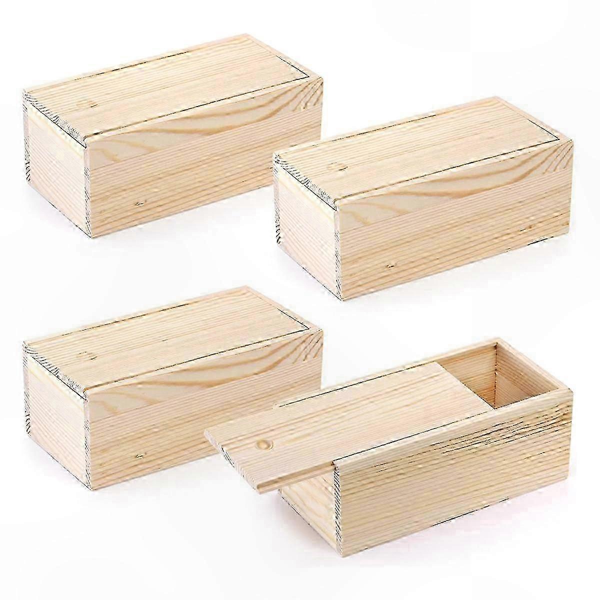 Small Wooden Storage Boxes with Slide Lid, 4 Pack Craft Organizer for Art Supplies and Keepsakes Container