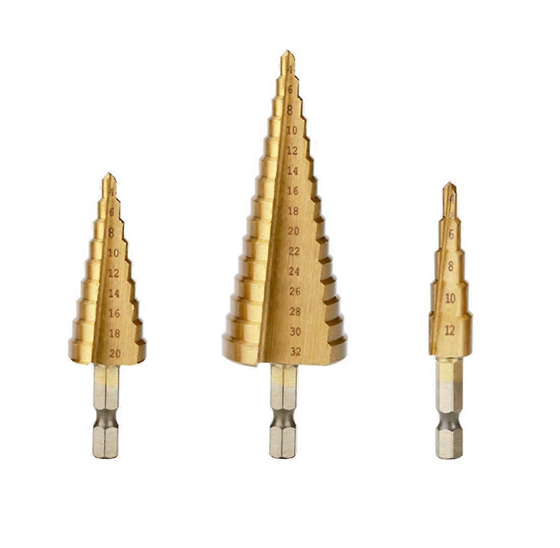 3 Pieces Step Drill Bit 412/20/32mm Twist Drill Bit Hex Shank Hole Cutter for Wood and Metal