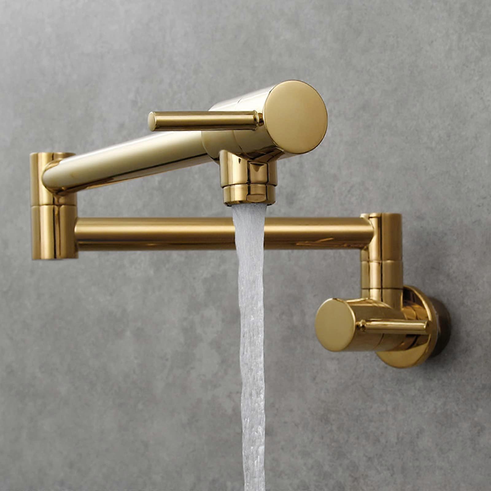 Pot Filler Copper Rotating Folding Kitchen in Wall Single Cold Sink Double Handles 1Hole Tap with Double Joint Swivel Arms B Kitchen Sink Taps