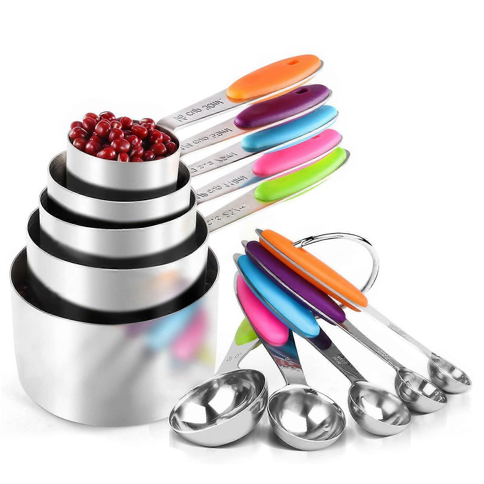 10 Pcs Measuring Cups and Spoons Set, Stainless Steel with Scale, 5 Cups5 Spoons