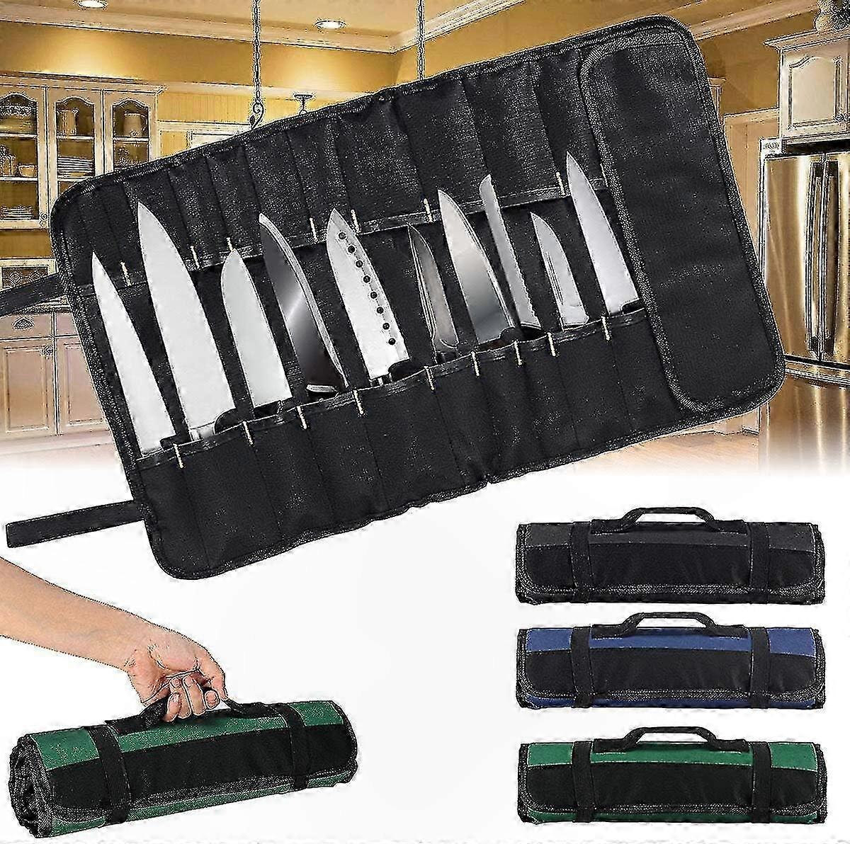 Waxed Canvas Knife Roll Case with 22 Slots for Kitchen Tool Storage and Display Waterproof Blade Organizer Bag