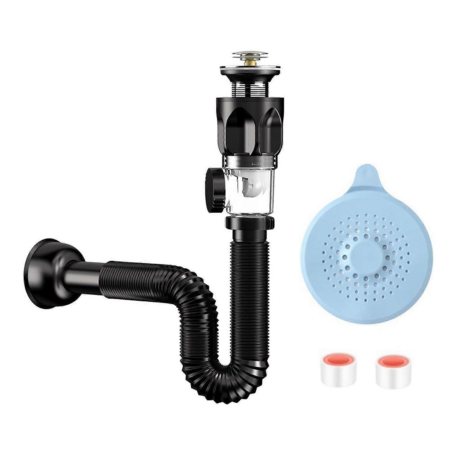Kitchen Sink Drain Pipe Flexible Stretchable Strainer Hose Set 2-Pack For Washbasin Anticlogging