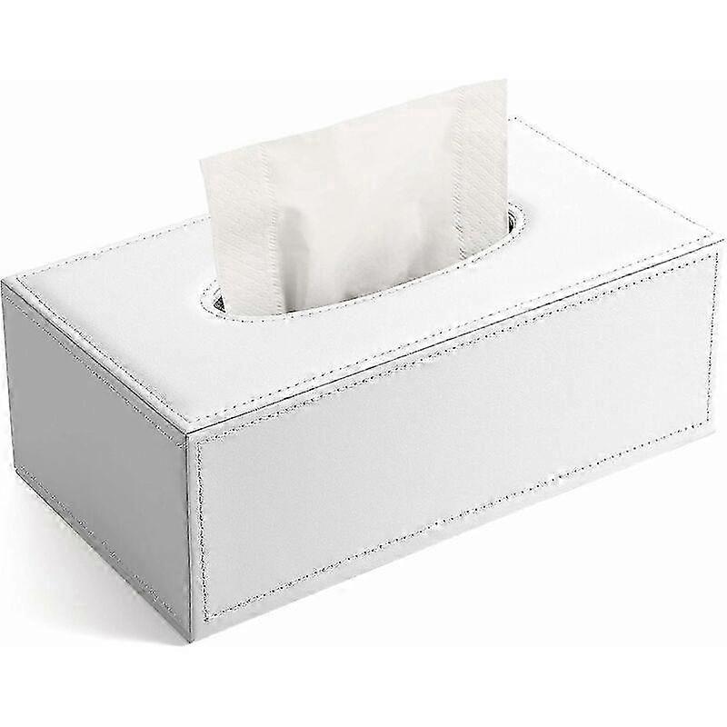 Leather Tissue Box Modern Pure White