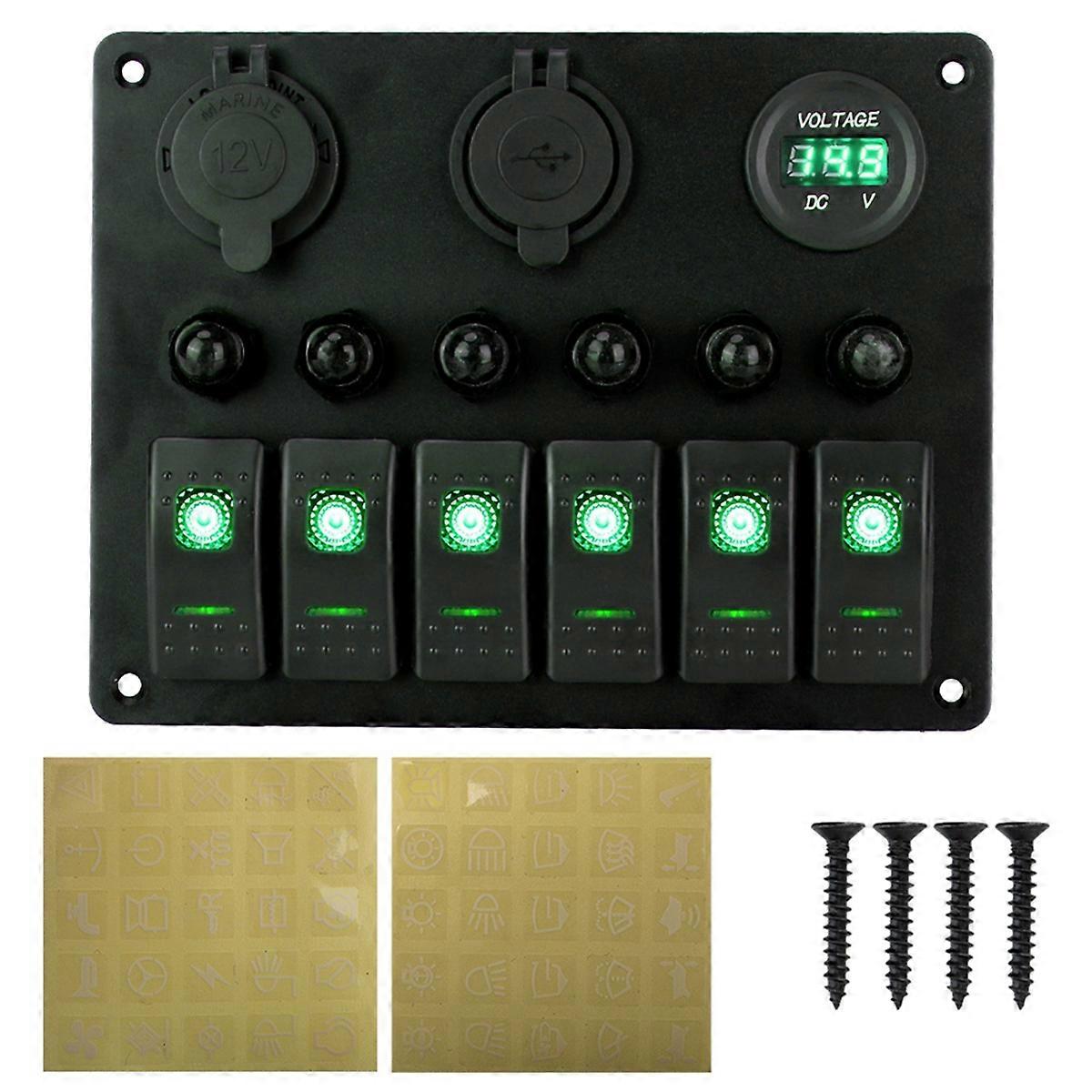Universal Car RV 6 Switch Panel 12/24V Rocker Panel Voltmeter A