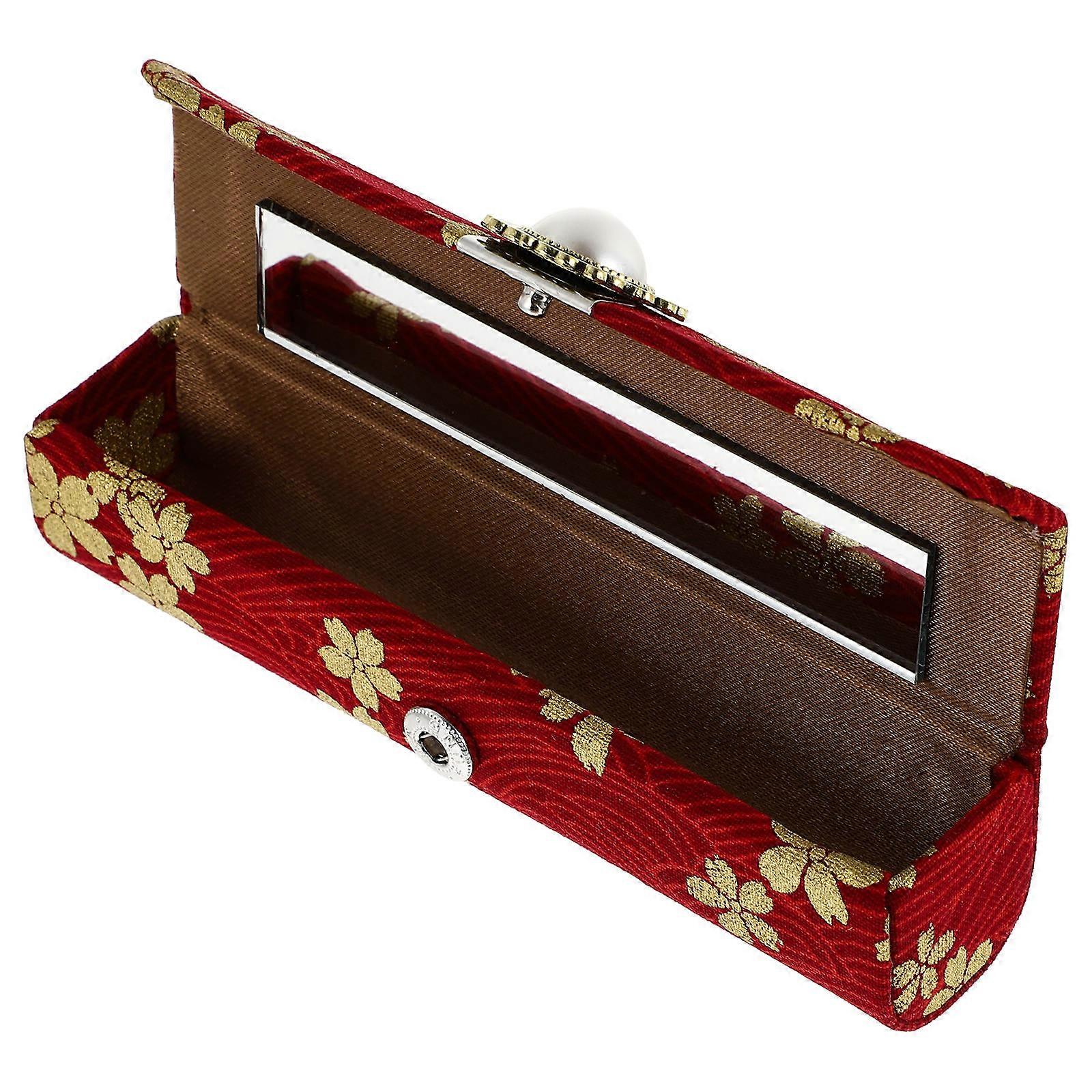 Lipstick Organizer Case Rectangular Lipstick Box for Travel Pu Abs Red Protection 1Pcs