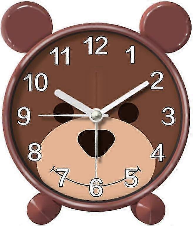 Brown Bear Analog Alarm Clock with Loud No-Tick Movement, Snooze Function & Night Light for Gentle Wake-Up