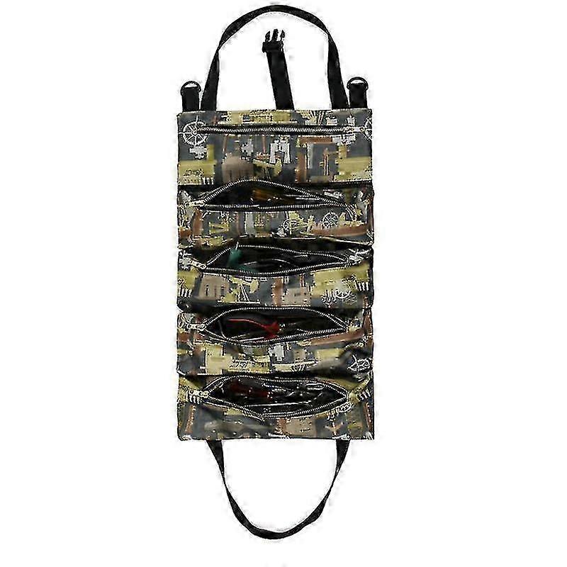 Tool Roll Up Bag With 5 Zipper Pockets Multipurpose Wrench Roll Pou...
