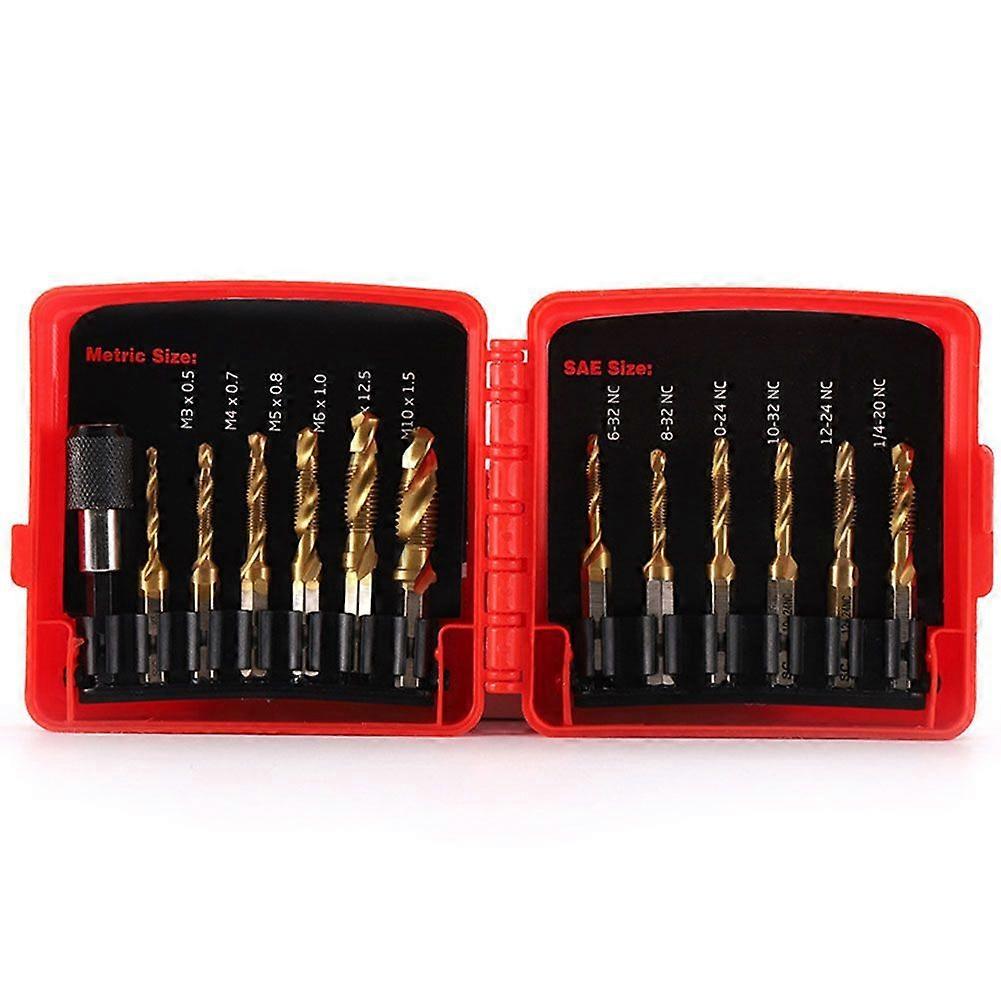 Titanium Combination Drill Tap Bit Set 13PCS and Metric Tap Kit for Screw Thread Drilling Tapping D