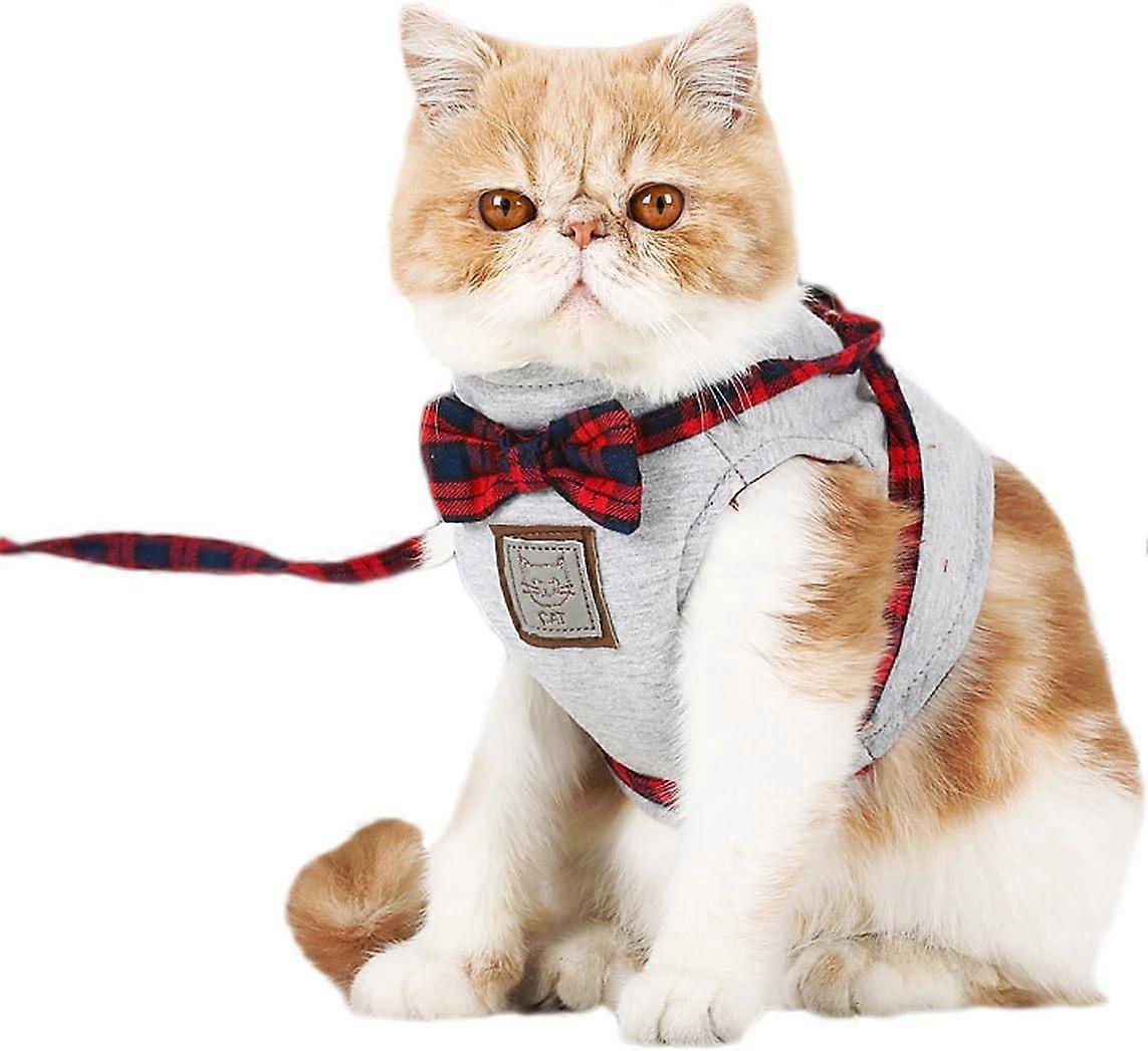 for Cat Adjustable Leash British Style Jacket with Leash and Cute Collar