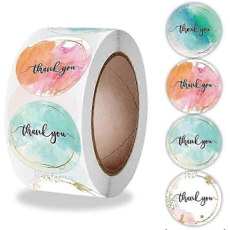Barsinfi Thank You Stickers - 500 Pcs Watercolor Lable Gift Wrap Bag (1 ROLL Stickers)