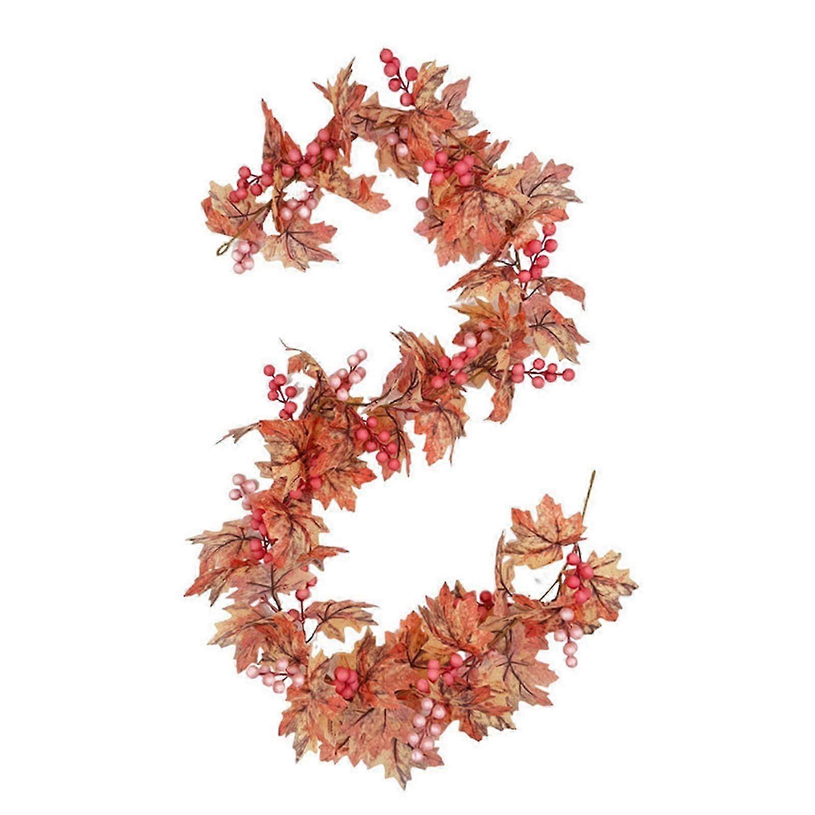 Artificial Maple Leaf Garland 5.7 Ft Reusable Autumn Leaves Garland with Faux Berries Indoor Outdoor Seasonal Garland for Front Door Mantel Stairs Dec