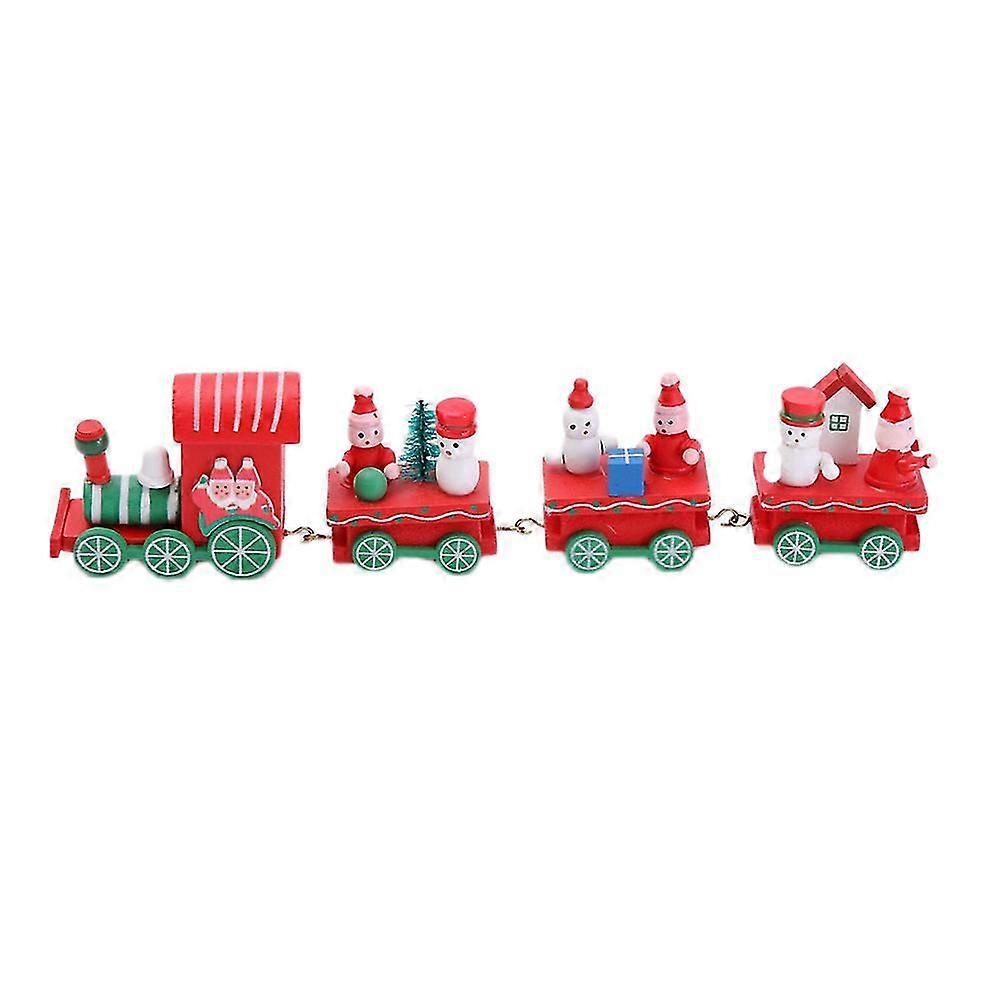 Christmas Decor Wooden Mini Train Decoration Ornaments Kids Gift Home Party Kindergarten Decor (Red)