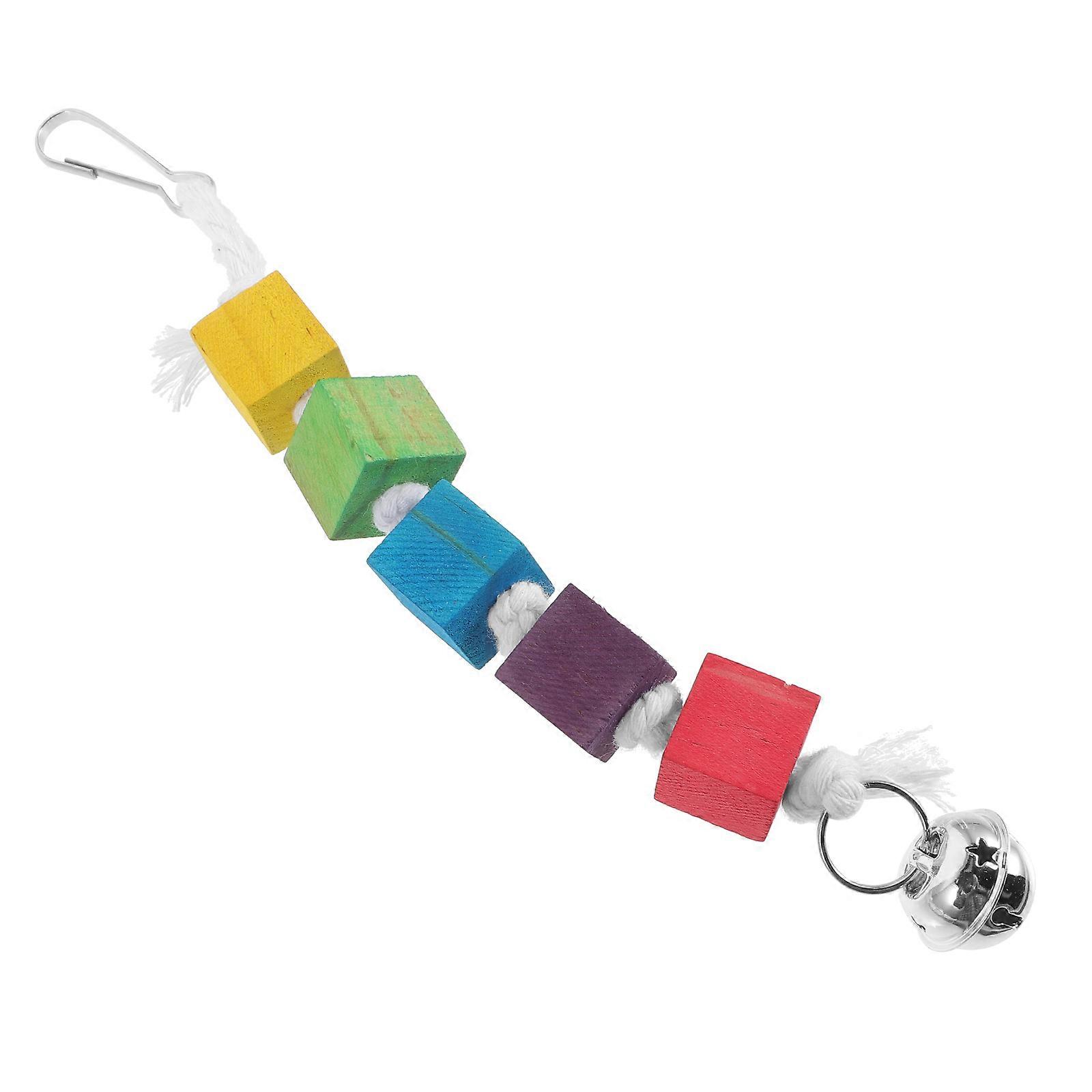 Hanging Parrot Toy Wooden Block for Bird Chewing 3Pcs Set with Bell