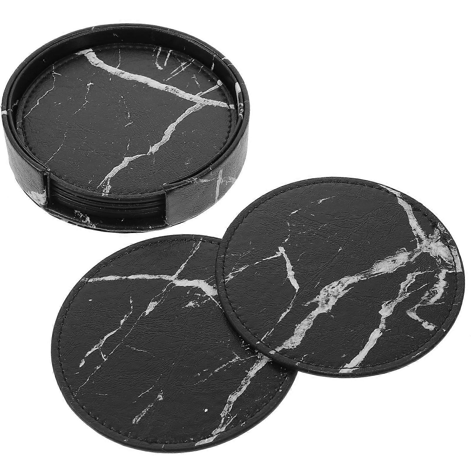 Round PU Coasters for Drinks with Holder 3Sets for Home Use