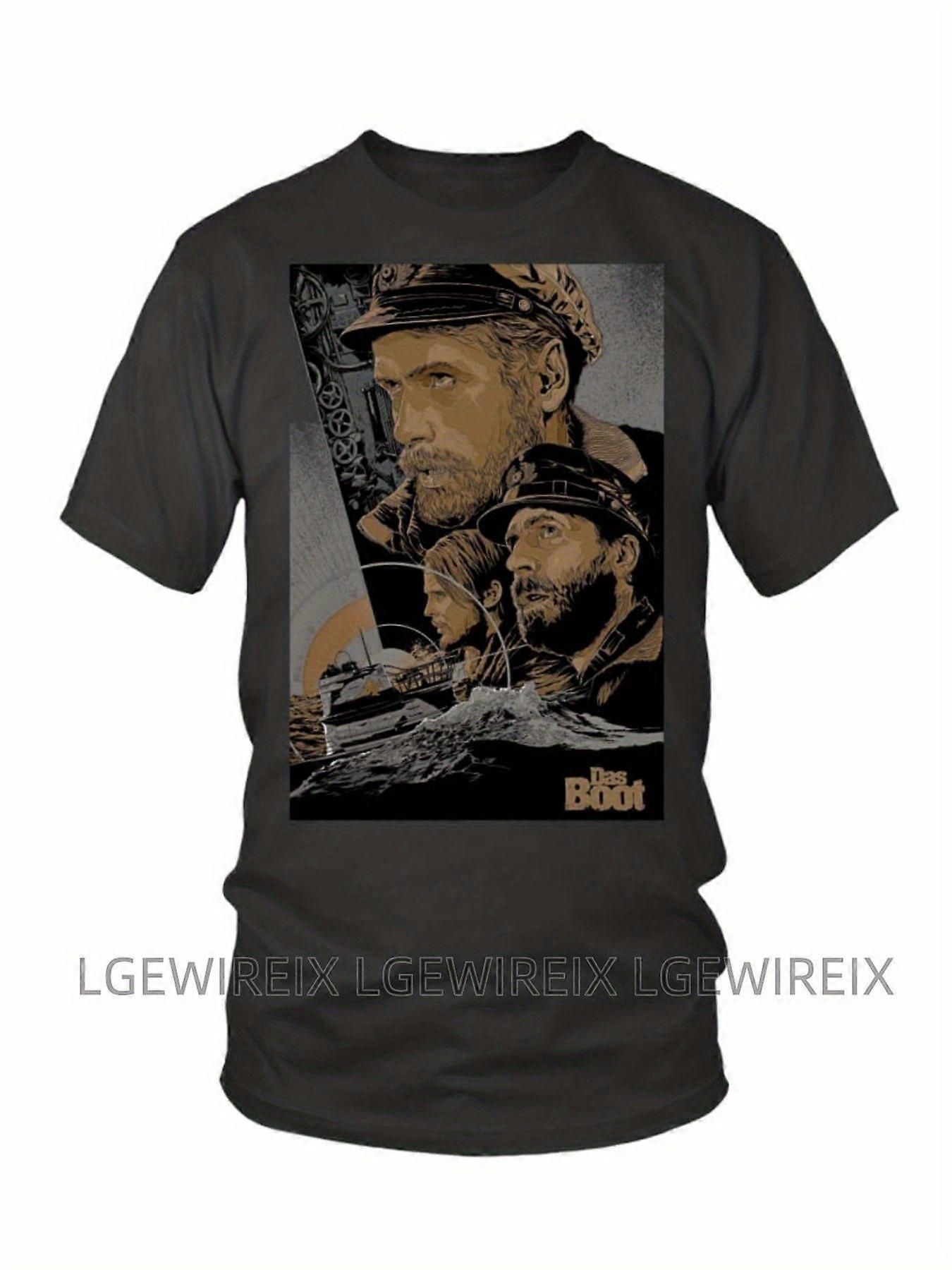 Das Boot BK 13 יוניסקס קז'ואל טי שירט - שחור שרוולים קצרים צווארון עגול עם הדפס גרפי צוללת וינטג', מכונת כל העונה W-SRYIP76