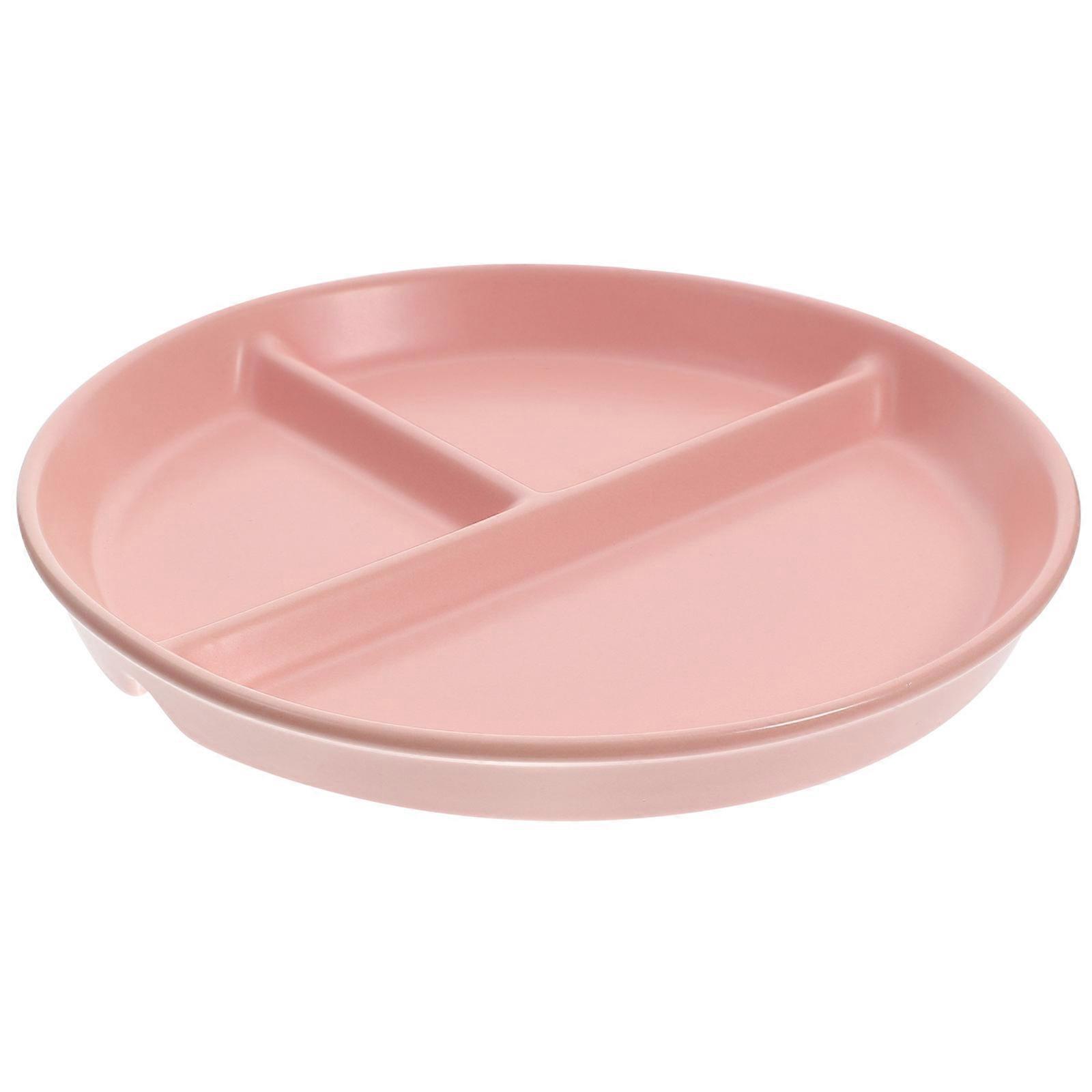 Pink Ceramic Divided Plate for Diet 2Pcs Three-Grid Household Dining Plates