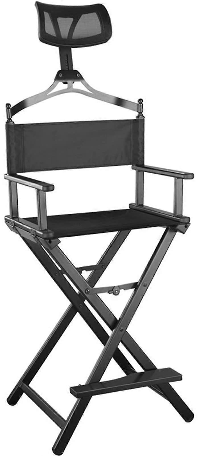 Directors Chair 31Inch Tall Folding Aluminum With Head Rest Portable For Studio Vanity Black
