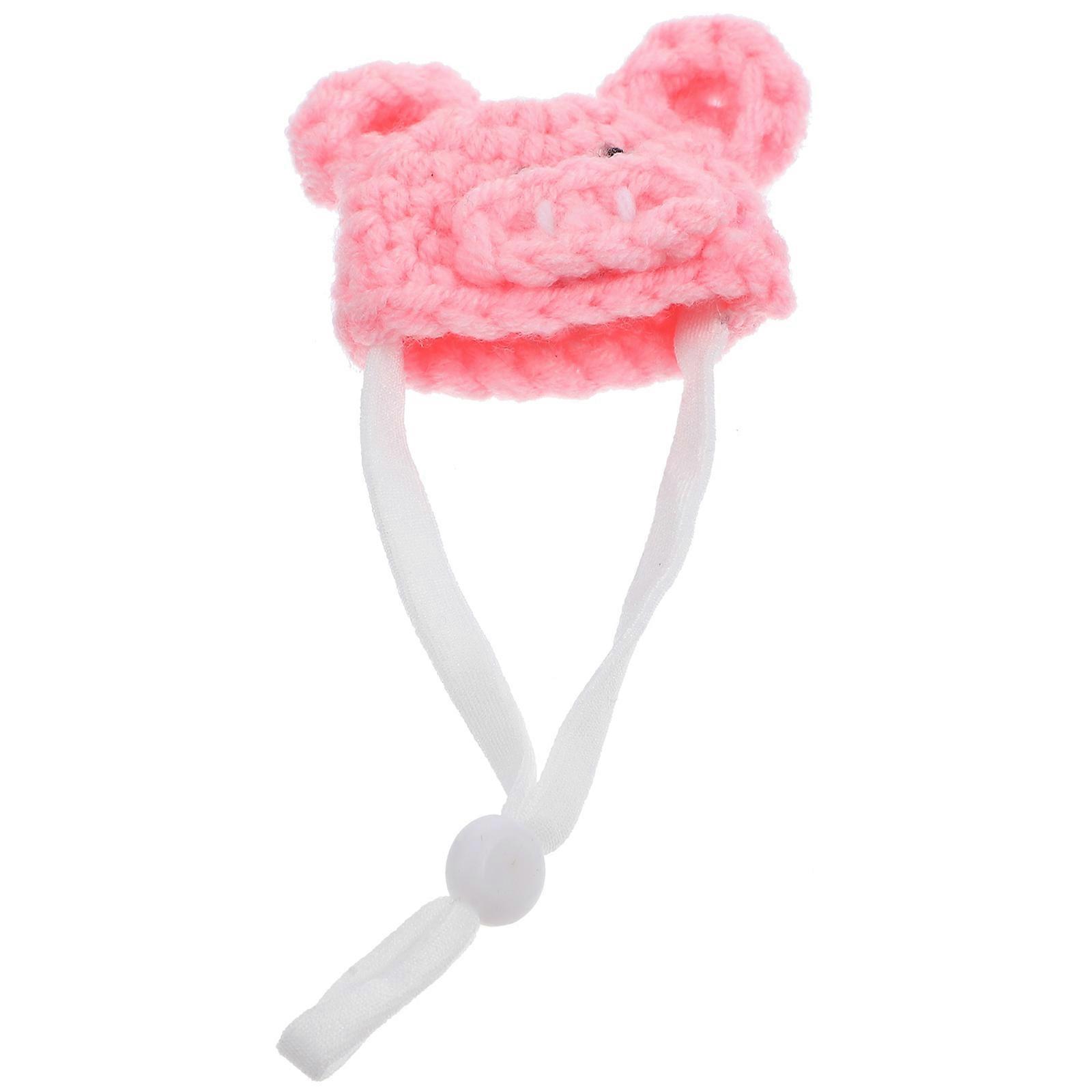 Small Pet Woolen Yarn Hamster Hat for Decoration Adjustable Hat Pink