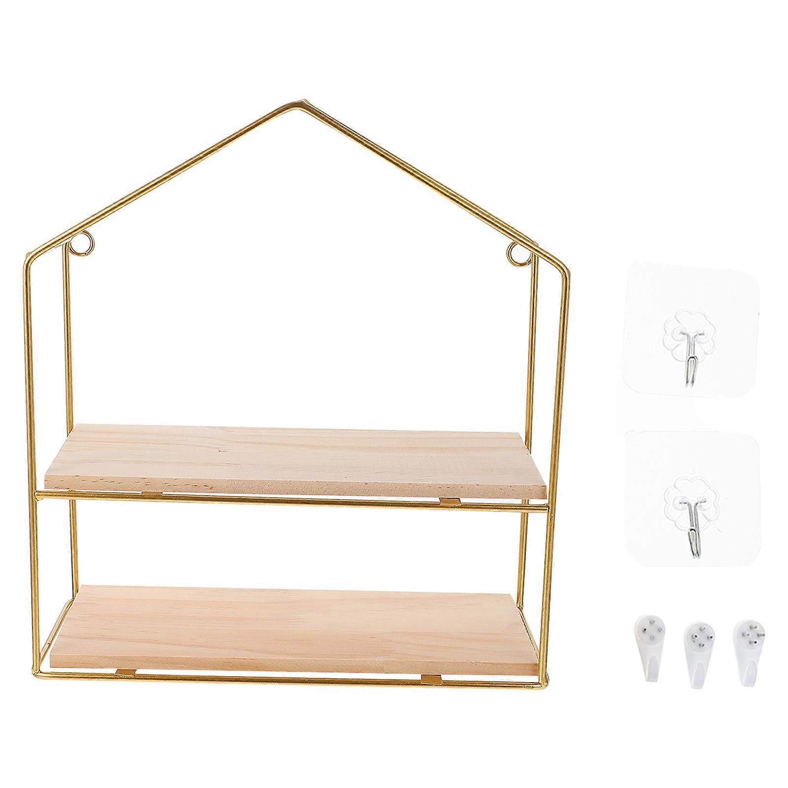 Storage Rack Iron Wall Mounted Shelf for Home Use 2Sets Golden