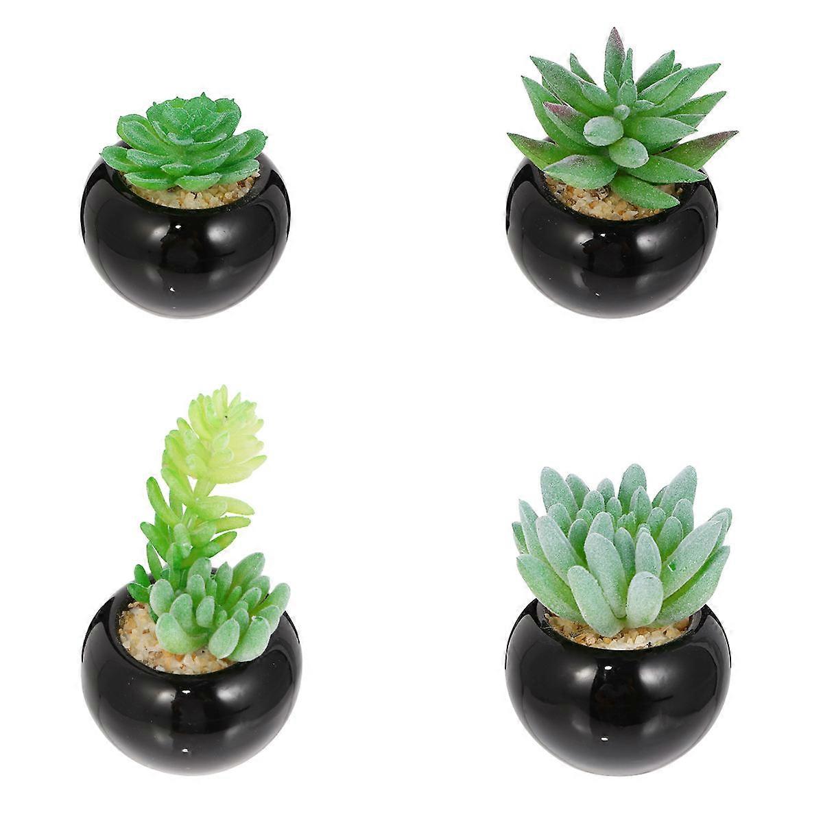 Simulation Mini Succulent Mini Potted Bonsai for Decor 8Pcs Black Ceramic Set