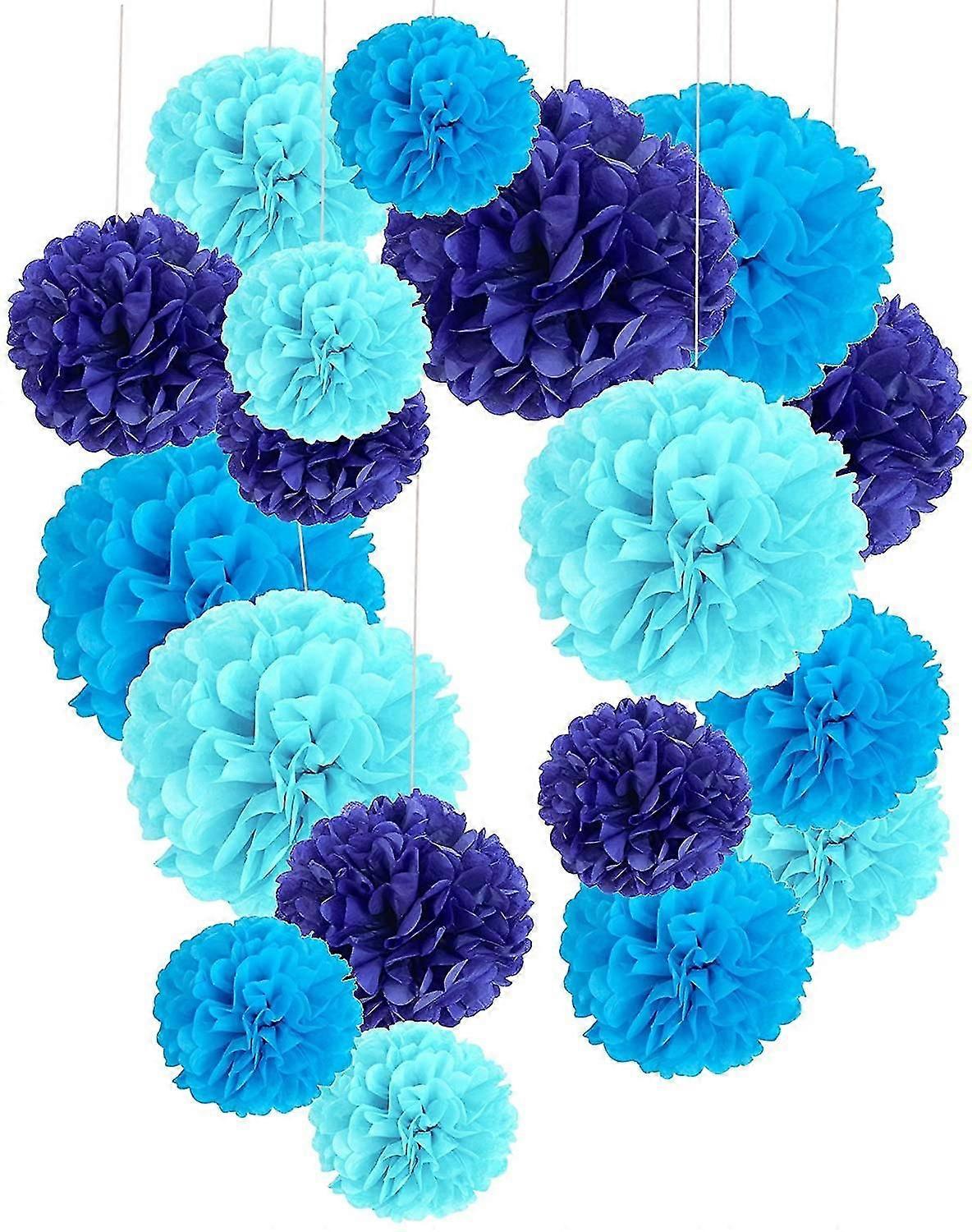 Pack Of 18, Blue Pom Poms Flowers,decoration Paper Kit For Party